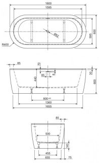 Акриловая ванна Cezares Slim Central 180x80см белый SLIM CENTRAL-180-80-60-W37-SET
